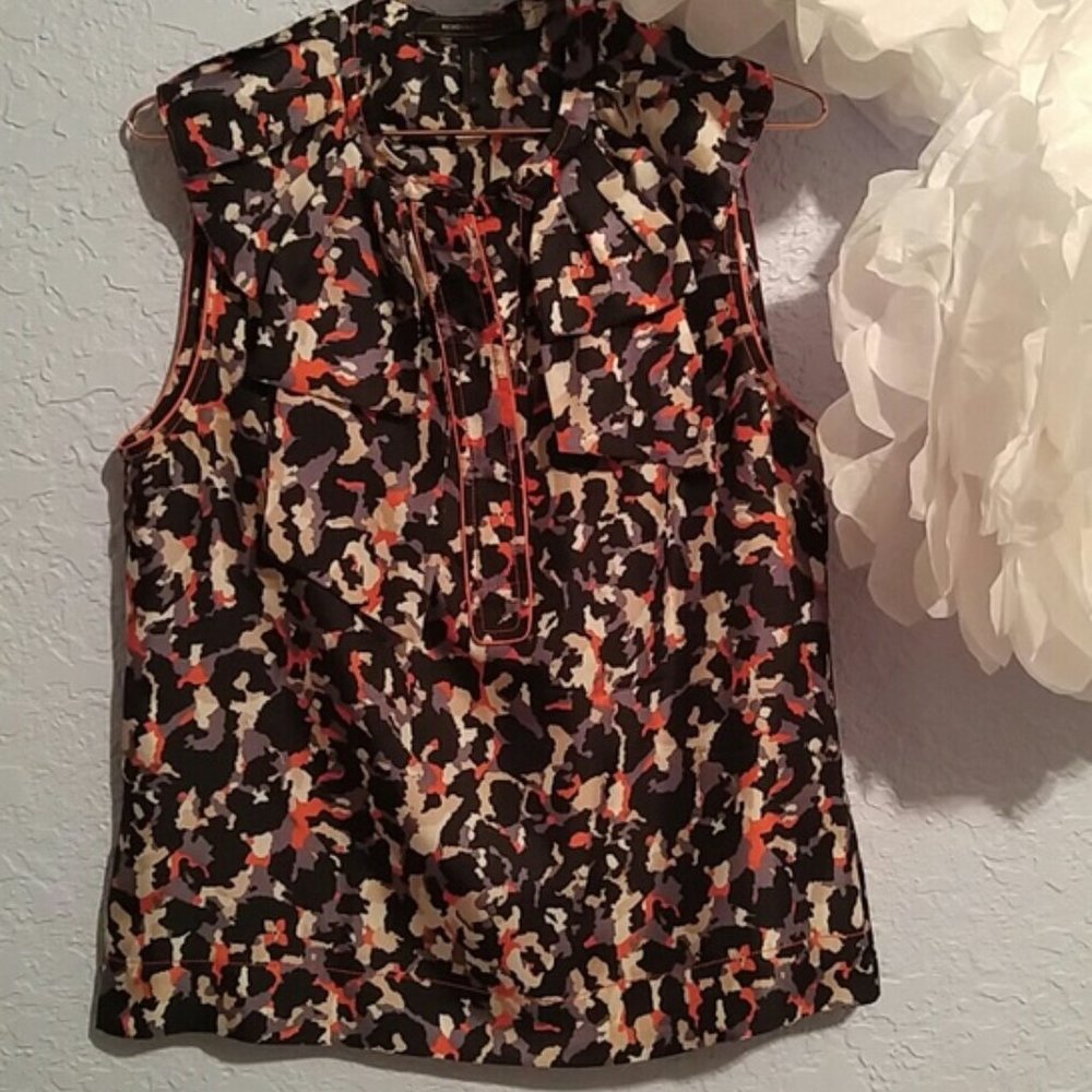 BCBGMaxAzria Silk Ruffle Front Sleeveless Blouse SZ M